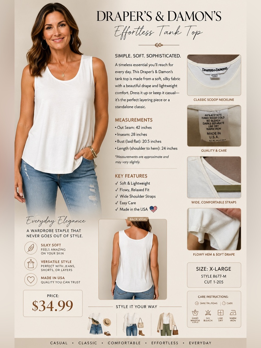 Draper's & Damon's White Effortless Scoop Neck Tank Top